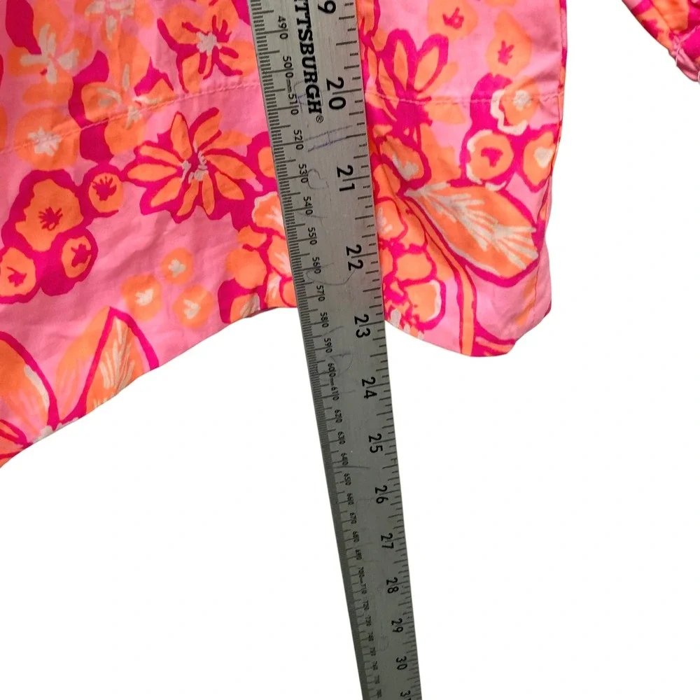 Lilly Pulitzer Pink Orange Floral Puff Sleeve Cotton Blouse Top XS